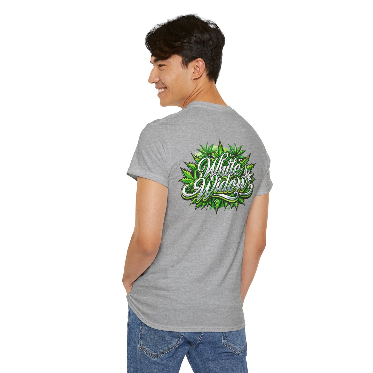 White Widow Graphic Tee — Cannabis Leaf Logo T-Shirt