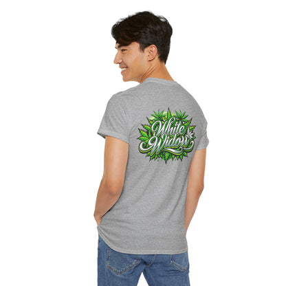 White Widow Graphic Tee — Cannabis Leaf Logo T-Shirt