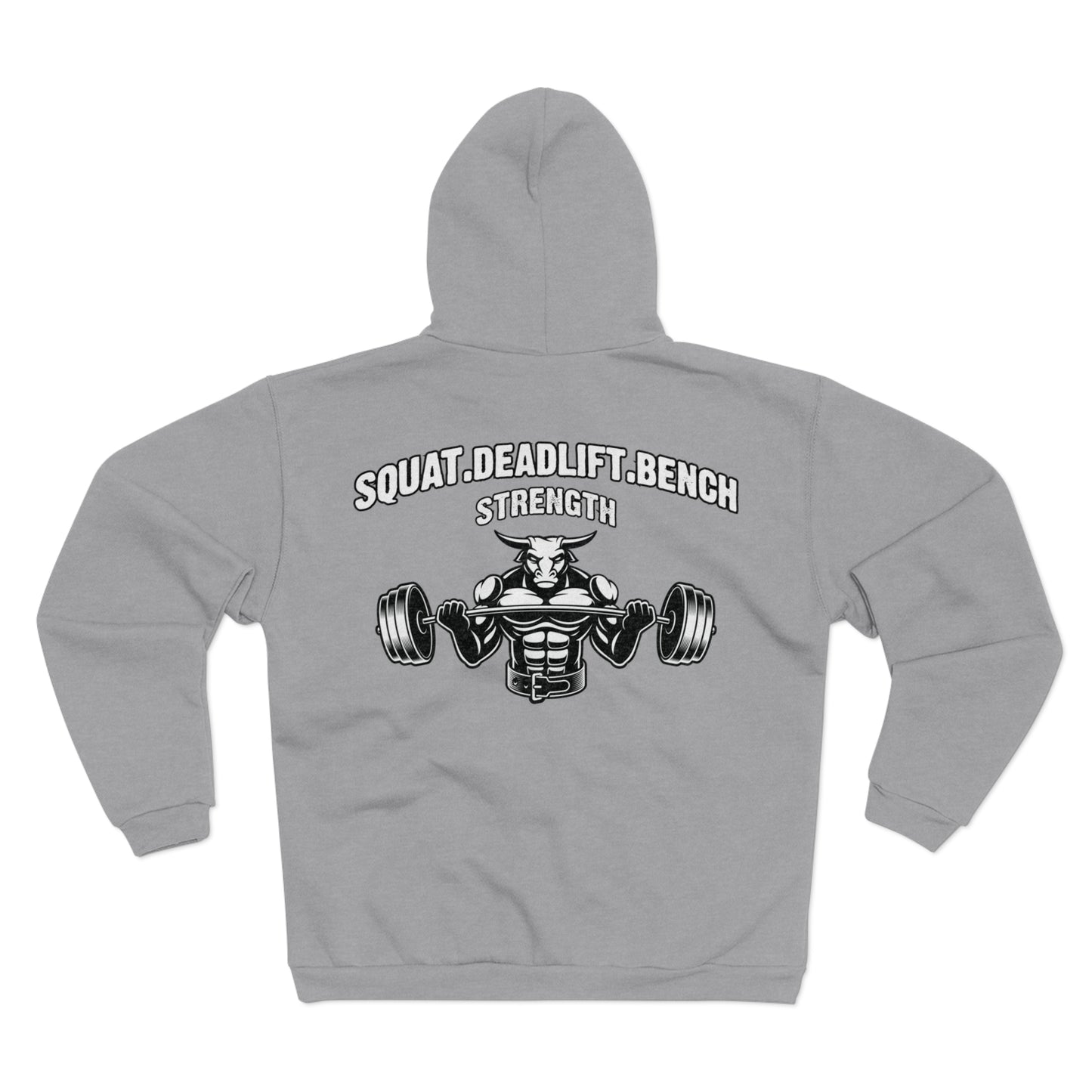 Strength Training Unisex Hooded Zip Sweatshirt - Squat, Deadlift, Bench Design