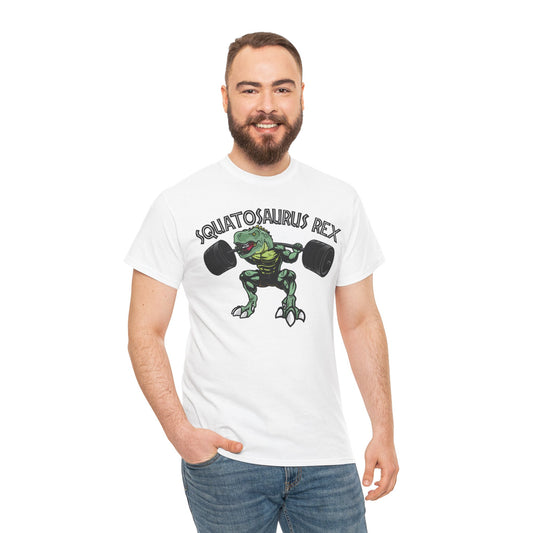 Squatosaurus Rex Heavy Cotton Tee - Fun Gym Shirt for Fitness Enthusiasts