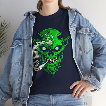 Smoking Green Demon Skull T-Shirt — Creepy Stoner Graphic Tee