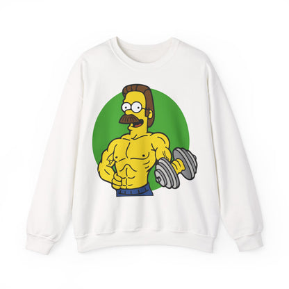 Funny Fitness Sweatshirt - Unisex Heavy Blend™ Crewneck with Cartoon Weightlifter Design