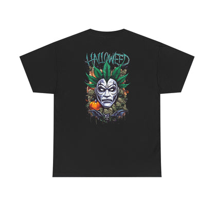 Hallowed Harvest Tee — Halloween Mask & Pumpkin Graphic T-Shirt