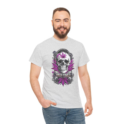 Skull & Purple Cannabis Leaf Tee - "High Times" Graphic T-Shirt