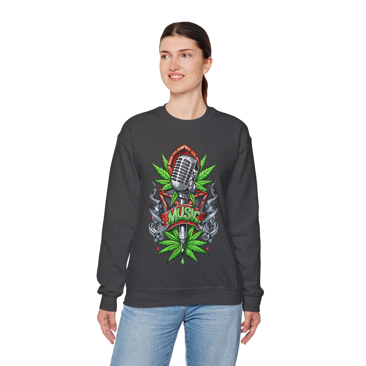 Music Microphone — Retro Mic & Leaf Graphic Sweatshirt