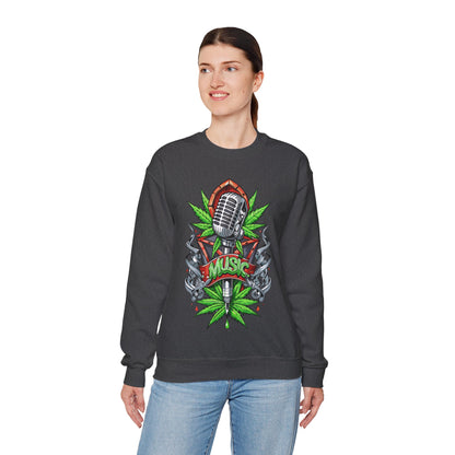 Music Microphone — Retro Mic & Leaf Graphic Sweatshirt