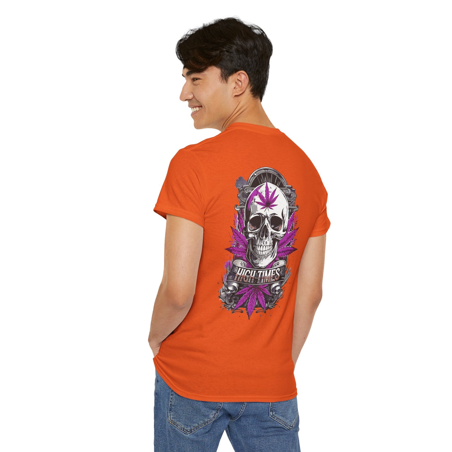 Skull & Purple Cannabis Leaf Tee - "High Times" Graphic T-Shirt Both
