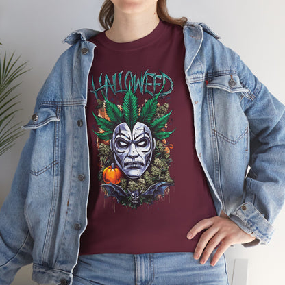 Hallowed Harvest Tee — Halloween Mask & Pumpkin Graphic T-Shirt