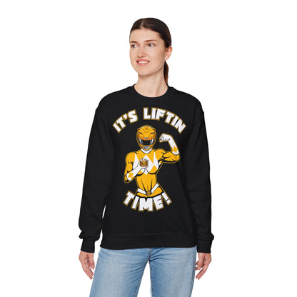 Funny Muscle Power Crewneck Sweatshirt - "It's Liftin' Time!" Black
