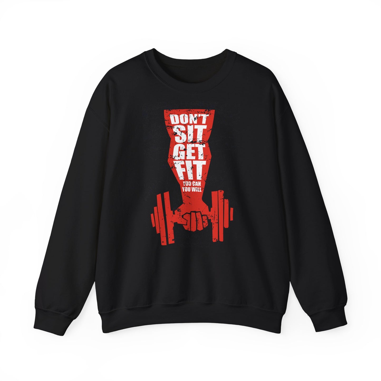 Motivational Workout Crewneck Sweatshirt - 'Don't Sit, Get Fit!'