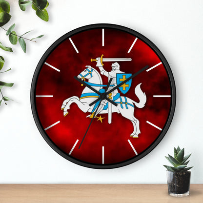 Knight-Themed Vytis Wall Clock with Bold Red Background - Perfect for Home Decor or Gifts