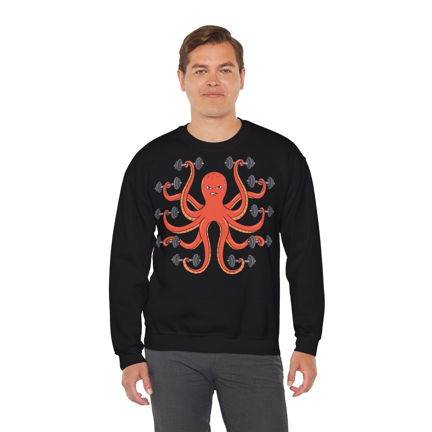 Muscle Octopus Unisex Heavy Blend™ Crewneck Sweatshirt - Fun Workout Shirt for Fitness Enthusiasts Black