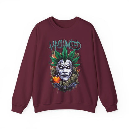 Hallowed Harvest — Halloween Mask & Pumpkin Graphic Sweatshirt