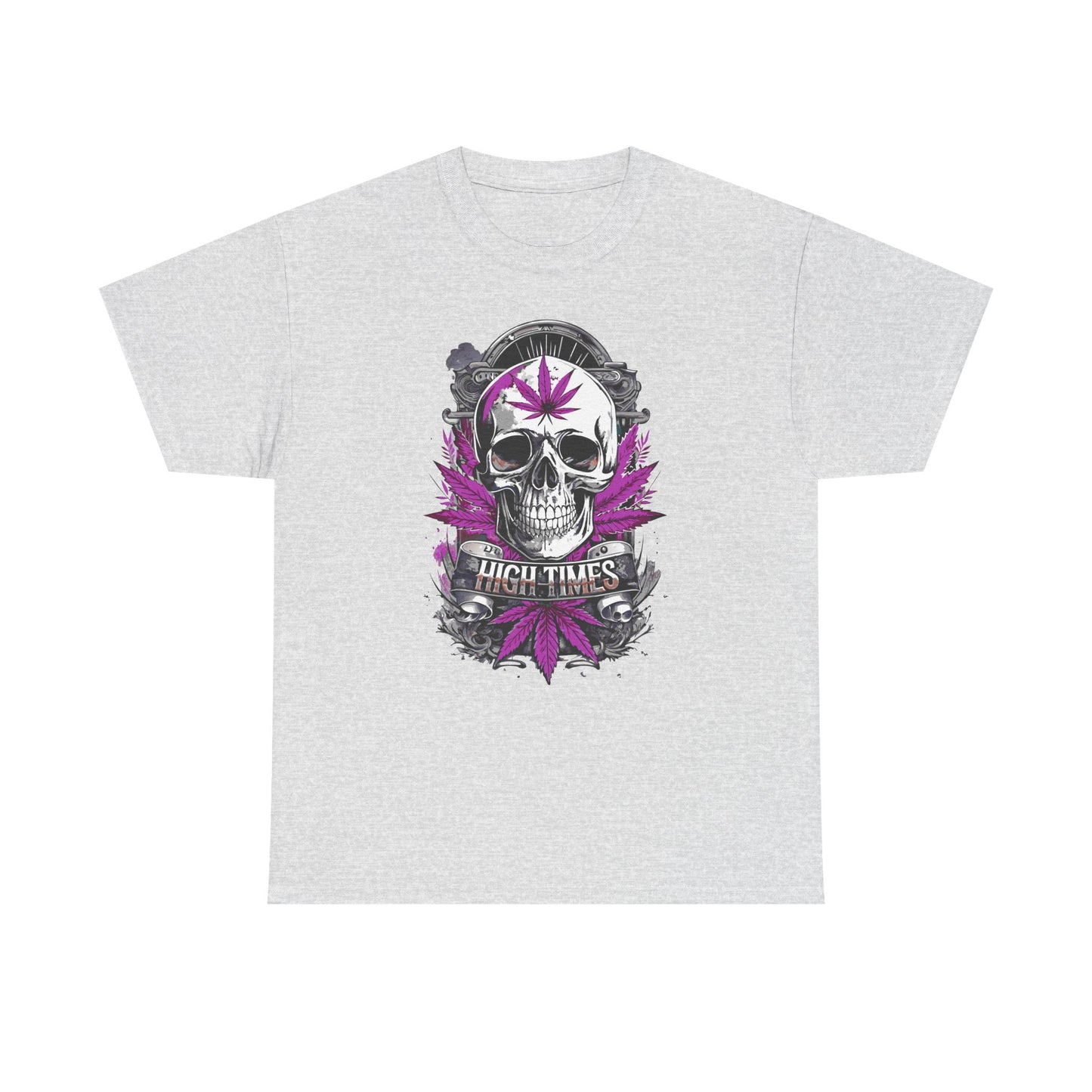 Skull & Purple Cannabis Leaf Tee - "High Times" Graphic T-Shirt