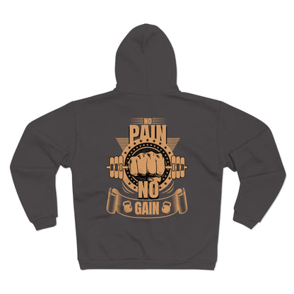 Motivational "No Pain No Gain" Unisex Hooded Zip Sweatshirt - Perfect for Gym Enthusiasts