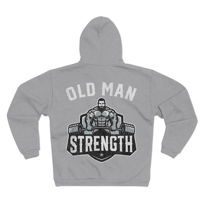 Old Man Strength Unisex Hooded Zip Sweatshirt - Bold Gym Motivational Hoodie