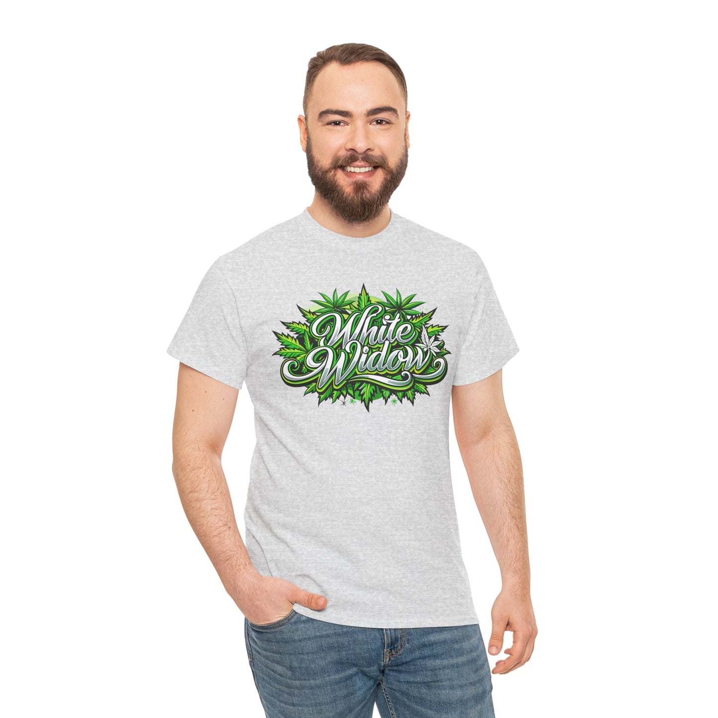White Widow Graphic Tee — Cannabis Leaf Logo T-Shirt