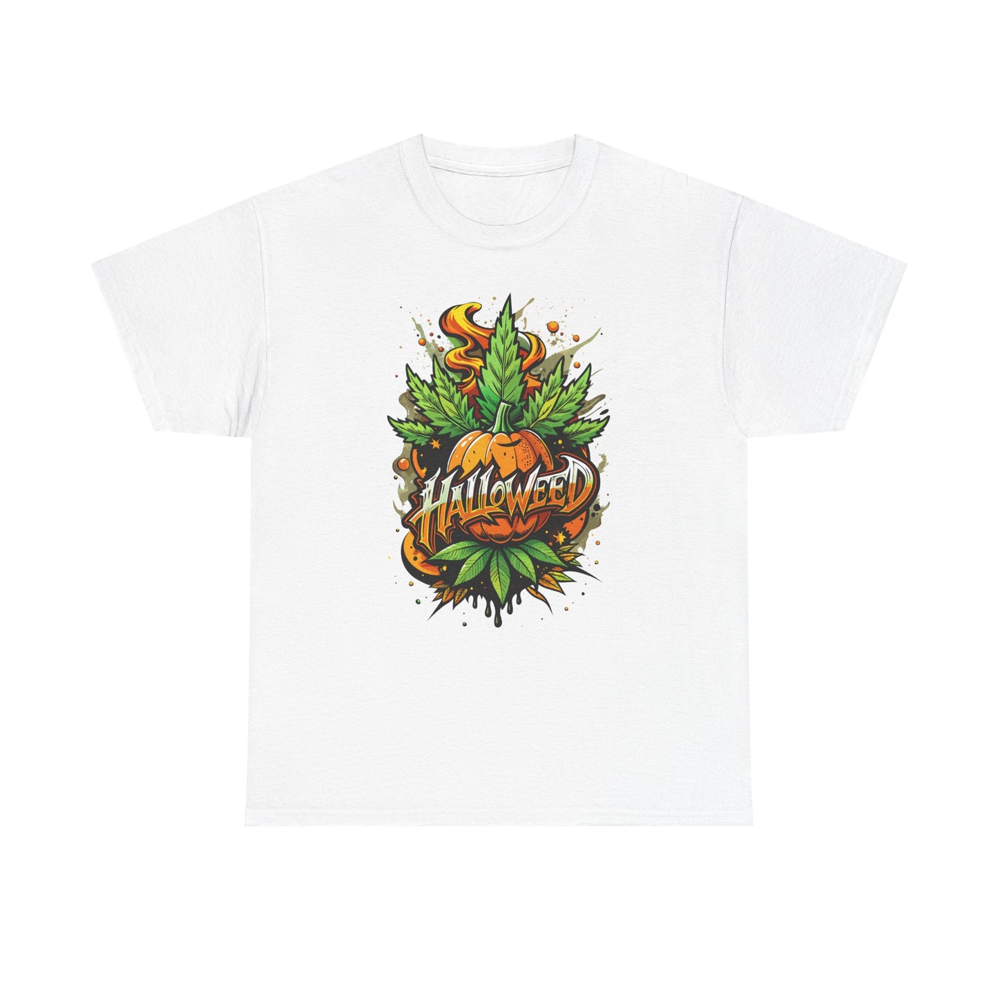 Halloween Pumpkin Graphic Tee — 'Halloween' Pumpkin & Leaves Illustration