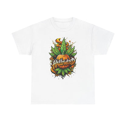 Halloween Pumpkin Graphic Tee — 'Halloween' Pumpkin & Leaves Illustration