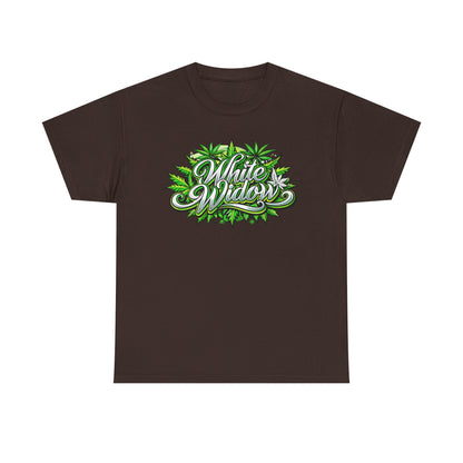 White Widow Graphic Tee — Cannabis Leaf Logo T-Shirt