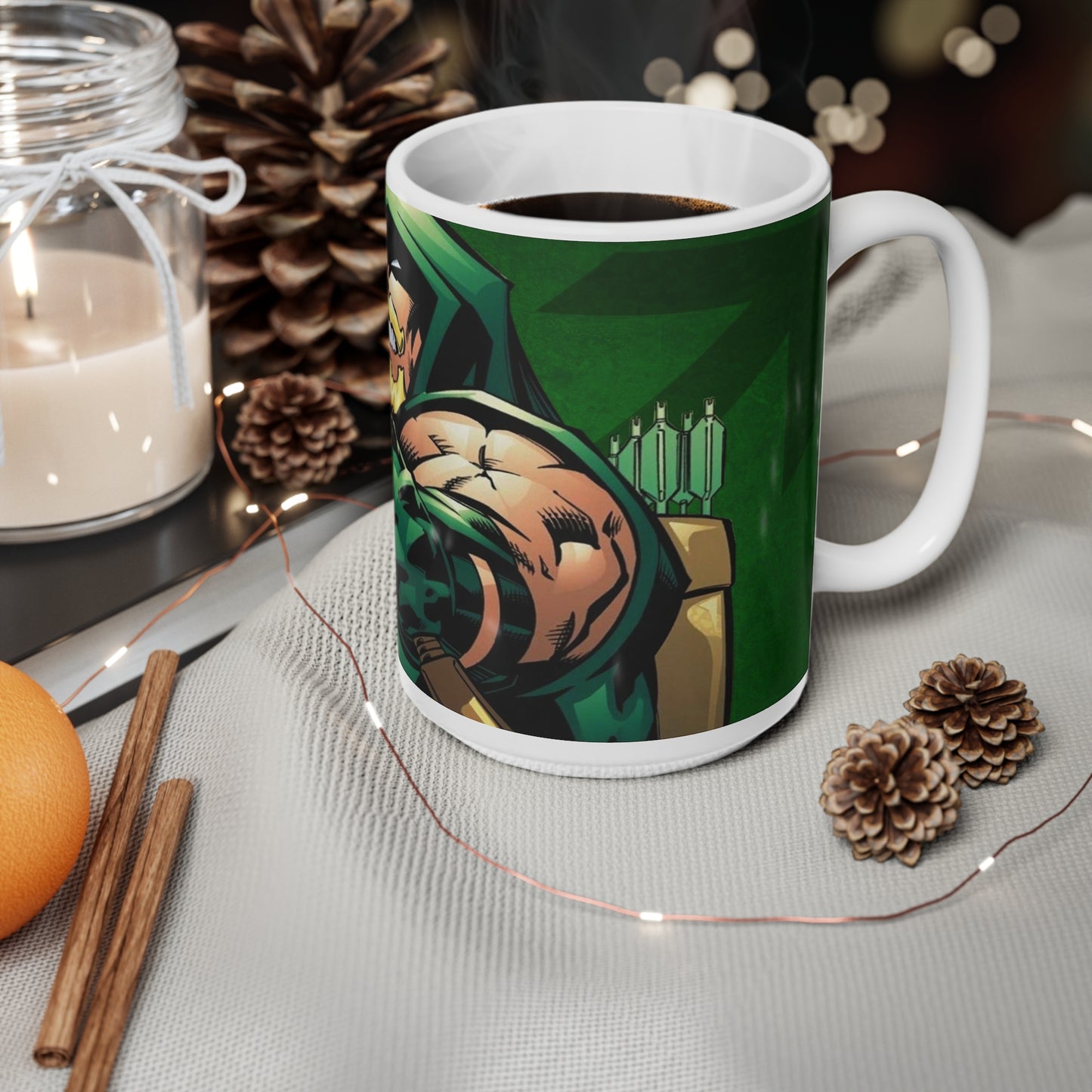 Green Arrow Ceramic Coffee Mug - 11oz & 15oz - Perfect for Comic Fans