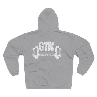 Unisex Hooded Zip Sweatshirt - "No Pain No Gain" Gym Pullover
