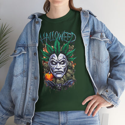 Hallowed Harvest Tee — Halloween Mask & Pumpkin Graphic T-Shirt