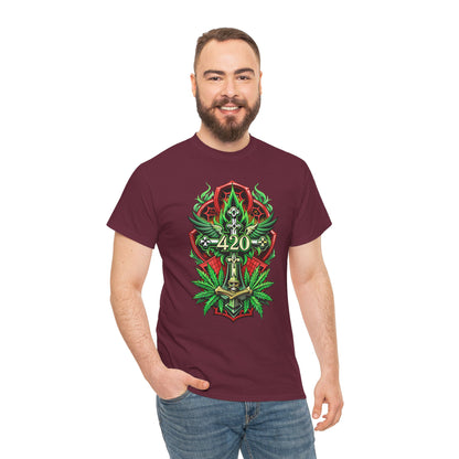 420 Cannabis Shield T-Shirt – Marijuana Leaf Stoner Graphic Tee