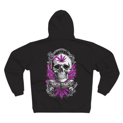 Skull & Cannabis Zip Hoodie — “High Times” Graphic Zip-Up