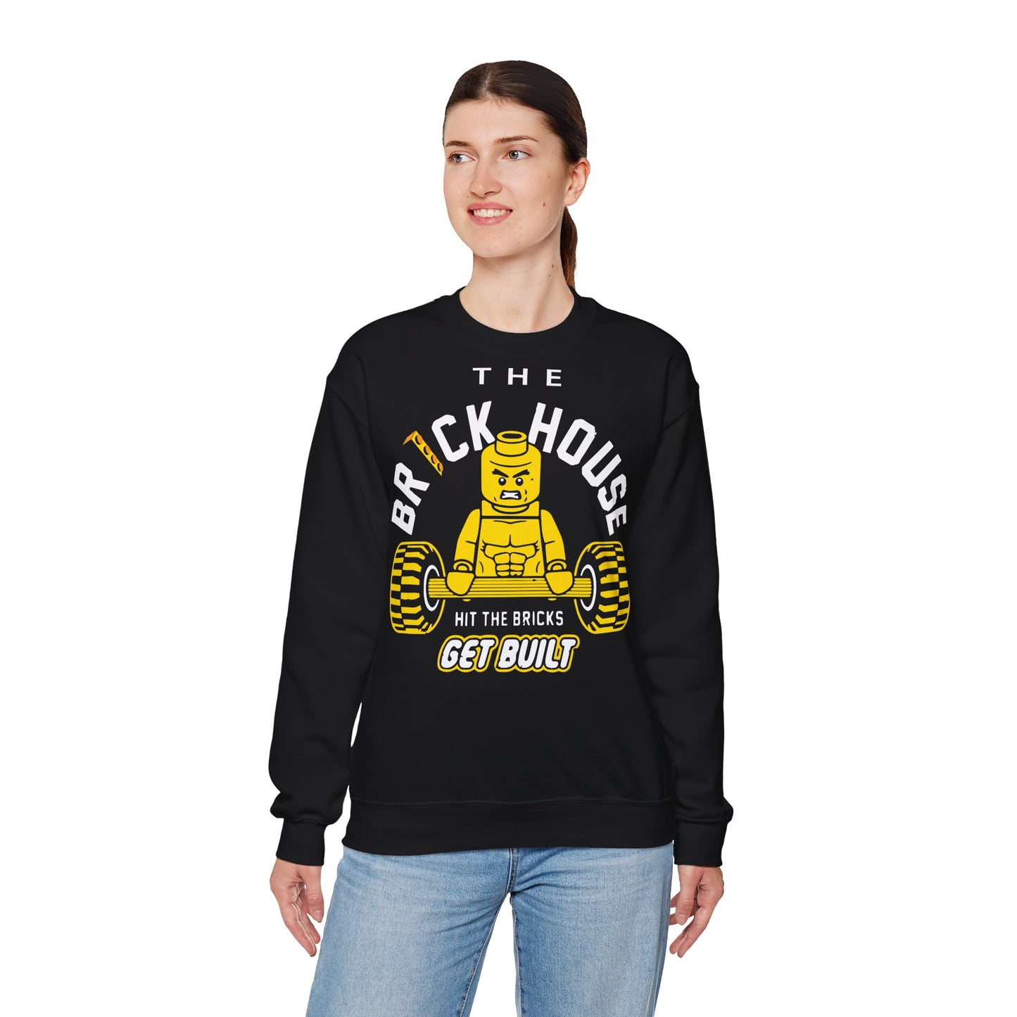 The Brick House Unisex Crewneck Sweatshirt - Fun LEGO Inspired Design for Builders Black