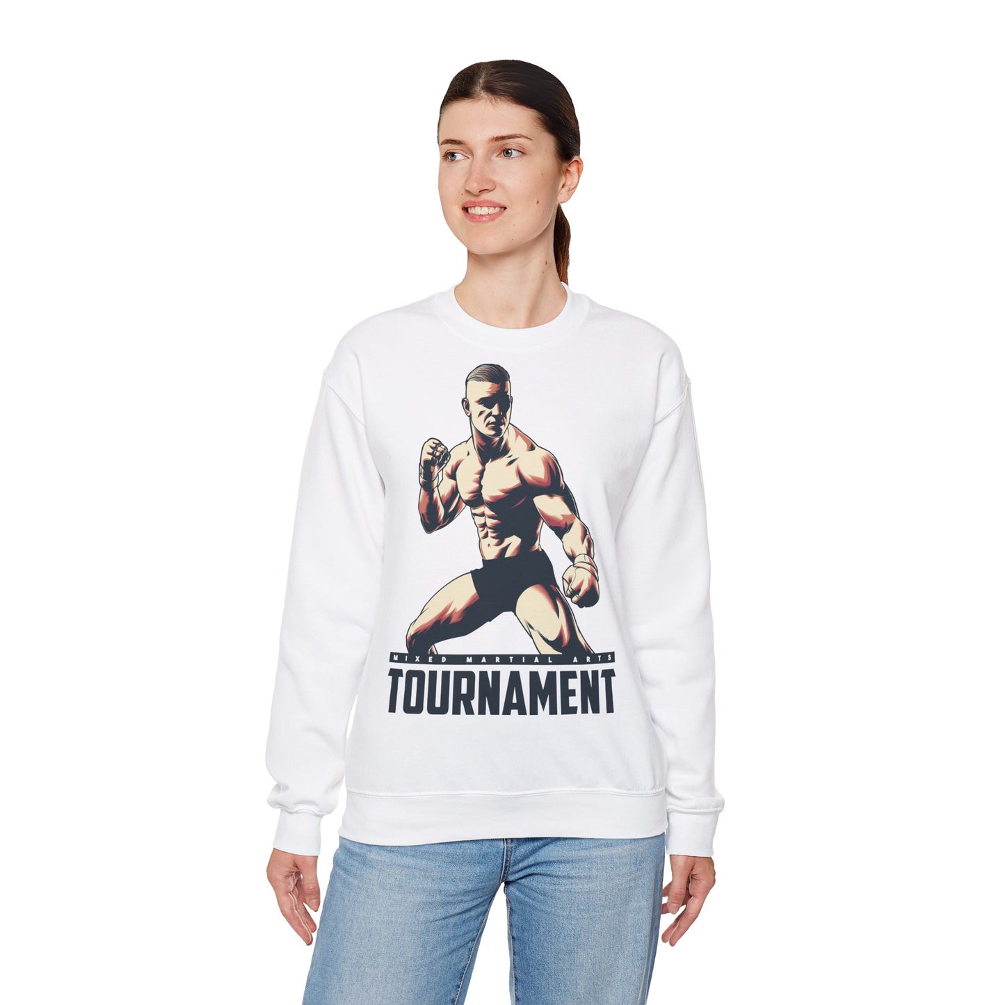 Unisex Heavy Blend™ Crewneck Sweatshirt - Motivational Fighter Design for Fitness Enthusiasts