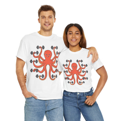 Muscle Octopus Unisex Heavy Cotton Tee - Fun Workout Shirt for Fitness Enthusiasts White