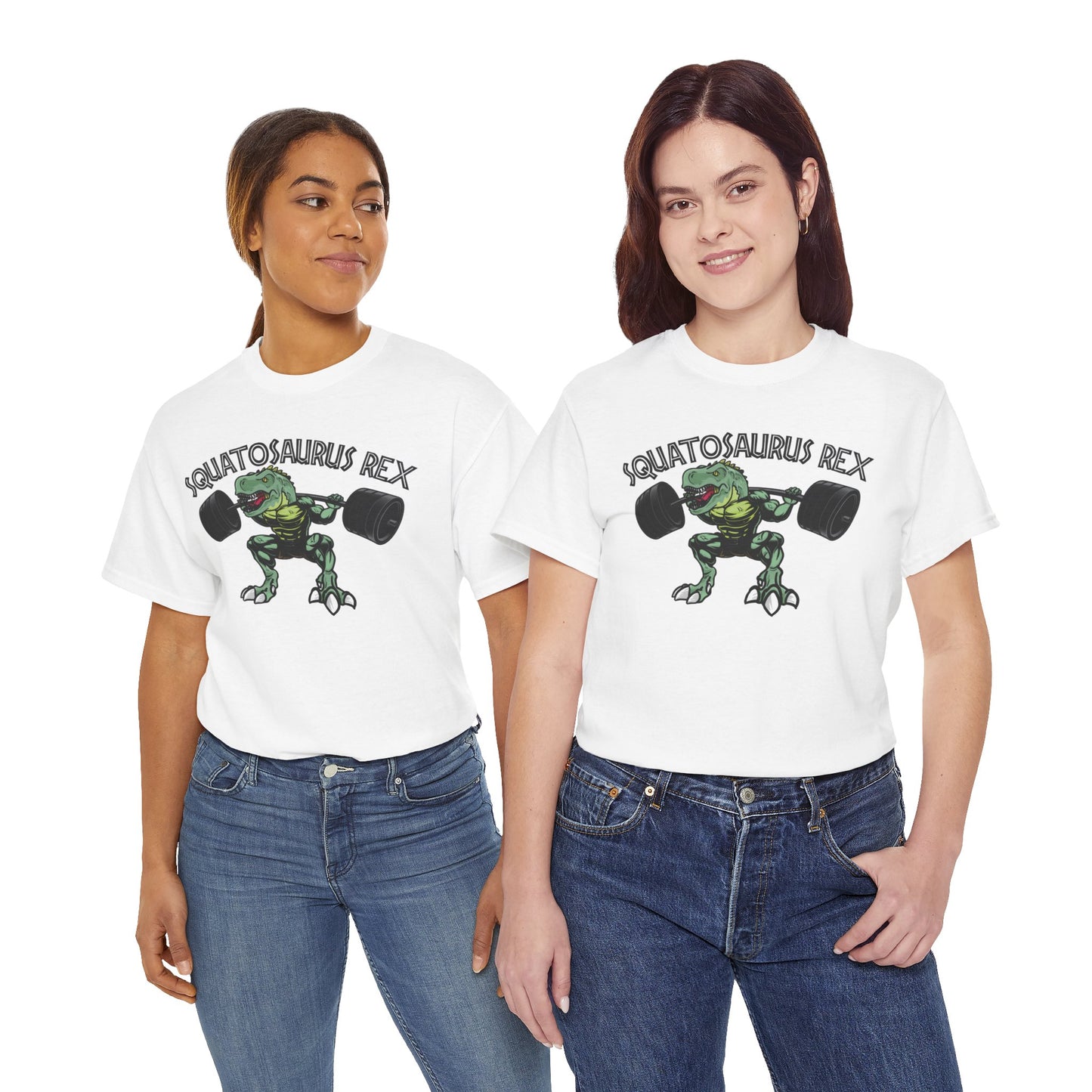 Squatosaurus Rex Heavy Cotton Tee - Fun Gym Shirt for Fitness Enthusiasts