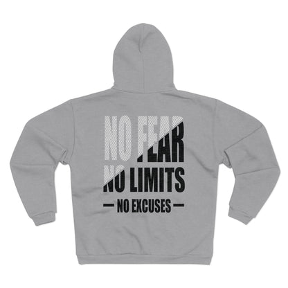 Motivational Zip Hoodie - "No Fear, No Limits, No Excuses"