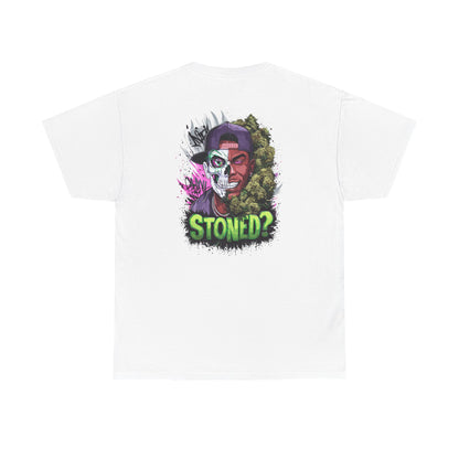 T-Shirt — 'Stoned?' Skull Face Graphic Tee for Cannabis Lovers