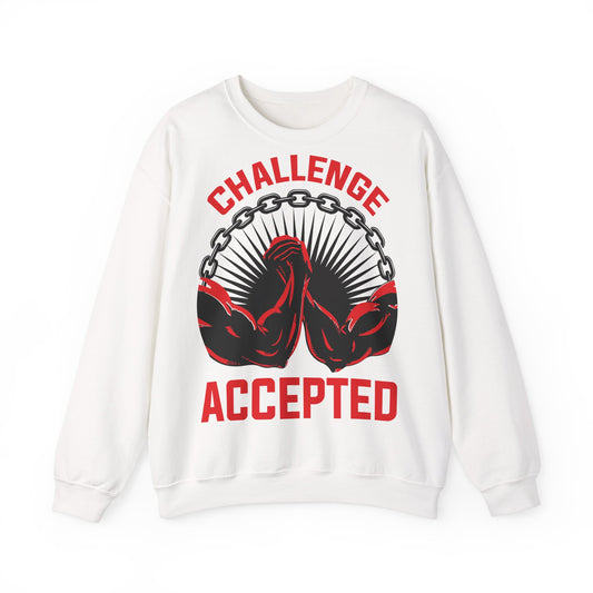 Challenge Accepted Crewneck Sweatshirt - Unisex Heavy Blend, Motivational Fitness Apparel White