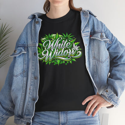 White Widow Graphic Tee — Cannabis Leaf Logo T-Shirt