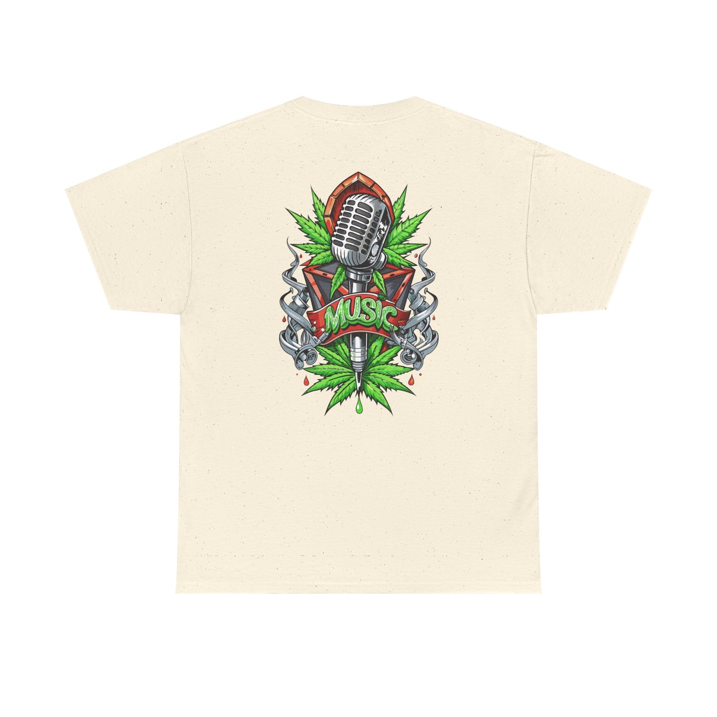 Music Microphone Tee — Retro Mic & Leaf Graphic T-Shirt