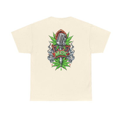 Music Microphone Tee — Retro Mic & Leaf Graphic T-Shirt
