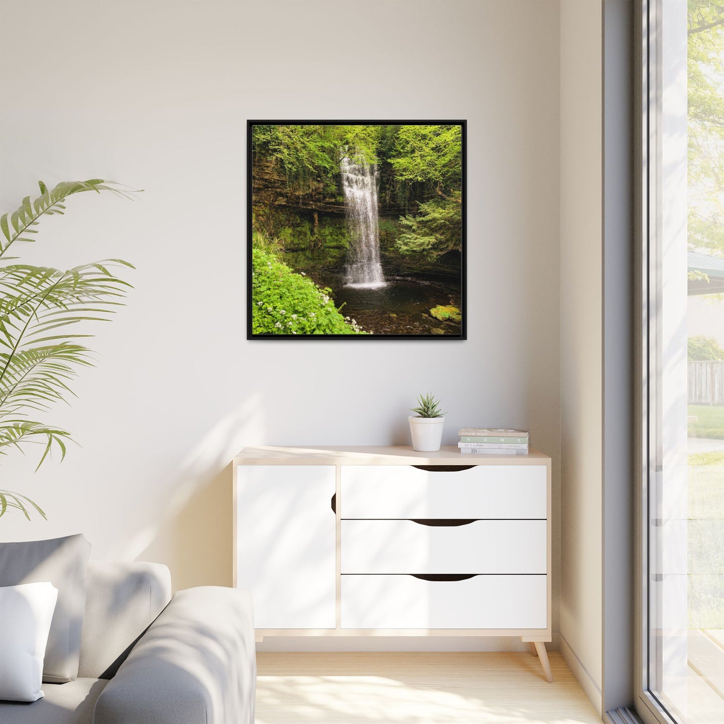 Glacer Waterfall Matte Canvas, Framed (Multi-color)