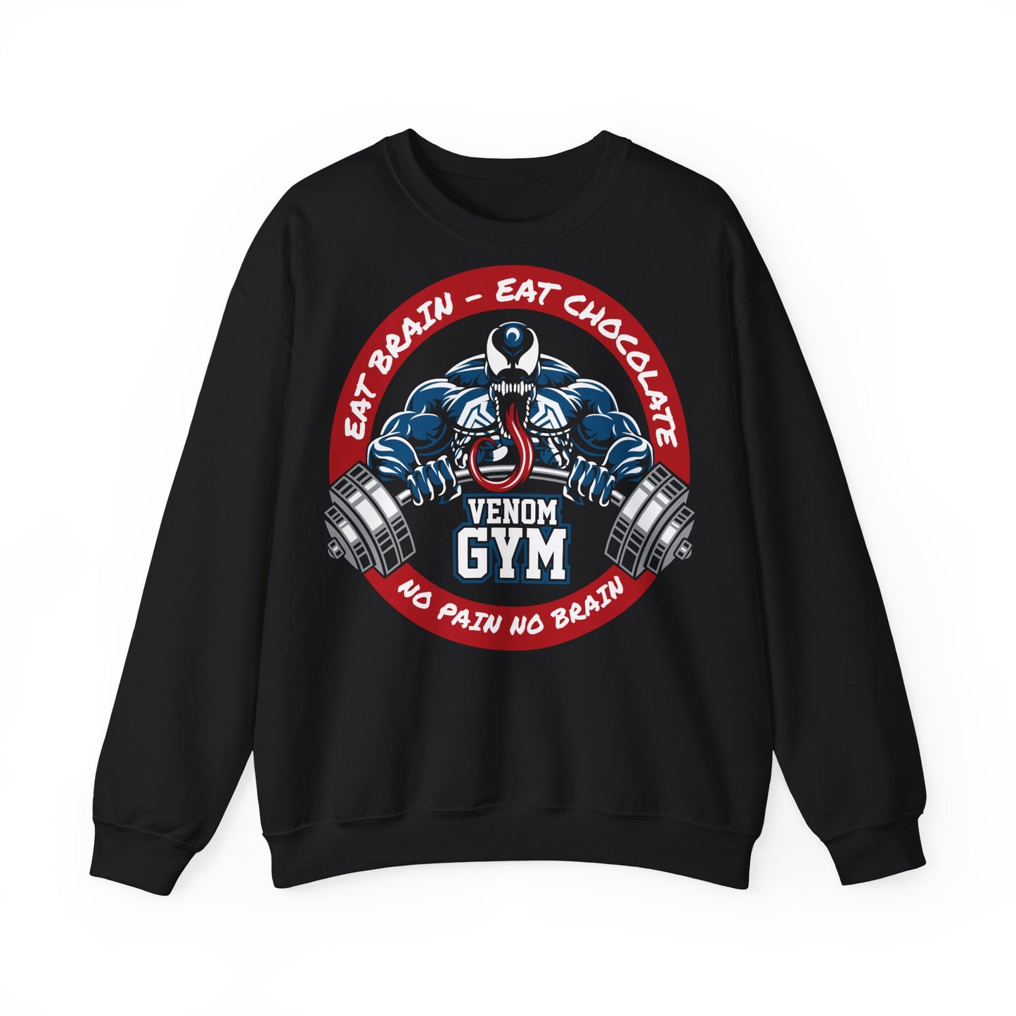 Venom Gym Motivational Crewneck Sweatshirt - Eat Brain, Eat Chocolate Black