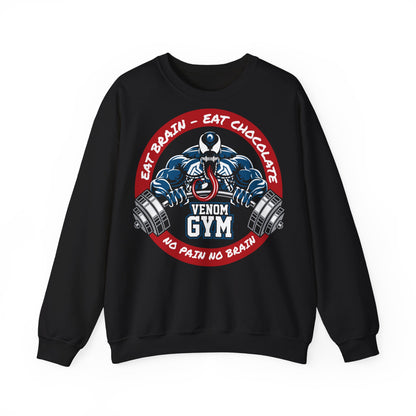 Venom Gym Motivational Crewneck Sweatshirt - Eat Brain, Eat Chocolate Black