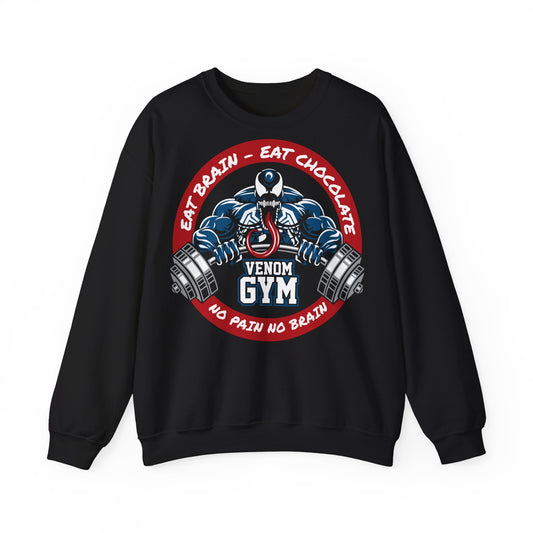 Venom Gym Motivational Crewneck Sweatshirt - Eat Brain, Eat Chocolate Black