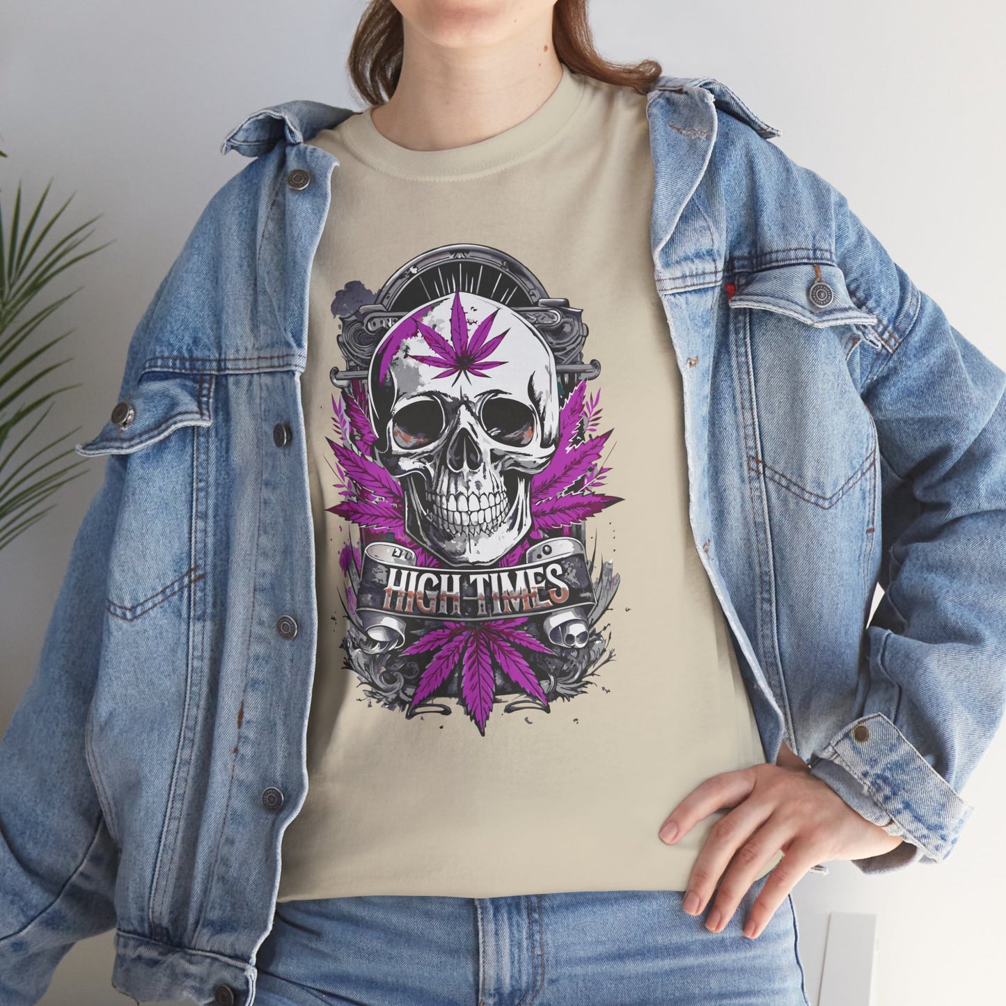 Skull & Purple Cannabis Leaf Tee - "High Times" Graphic T-Shirt
