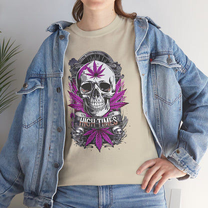 Skull & Purple Cannabis Leaf Tee - "High Times" Graphic T-Shirt