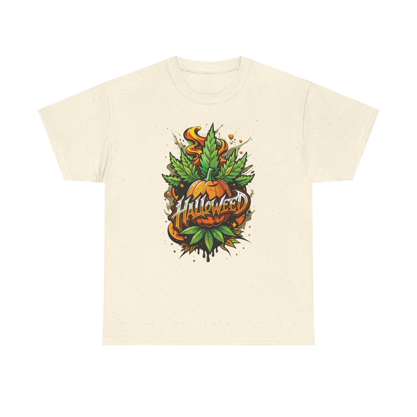 Halloween Pumpkin Graphic Tee — 'Halloween' Pumpkin & Leaves Illustration