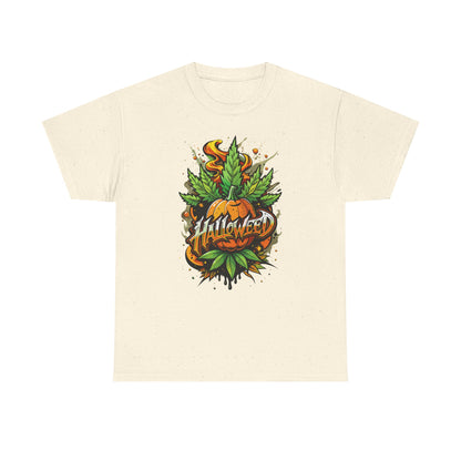 Halloween Pumpkin Graphic Tee — 'Halloween' Pumpkin & Leaves Illustration