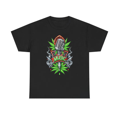 Music Microphone Tee — Retro Mic & Leaf Graphic T-Shirt
