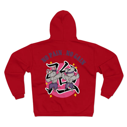 "No Pain No Gain"  Unisex Hooded Zip Sweatshirt - Motivational Fitness Hoodie for Gym Lovers