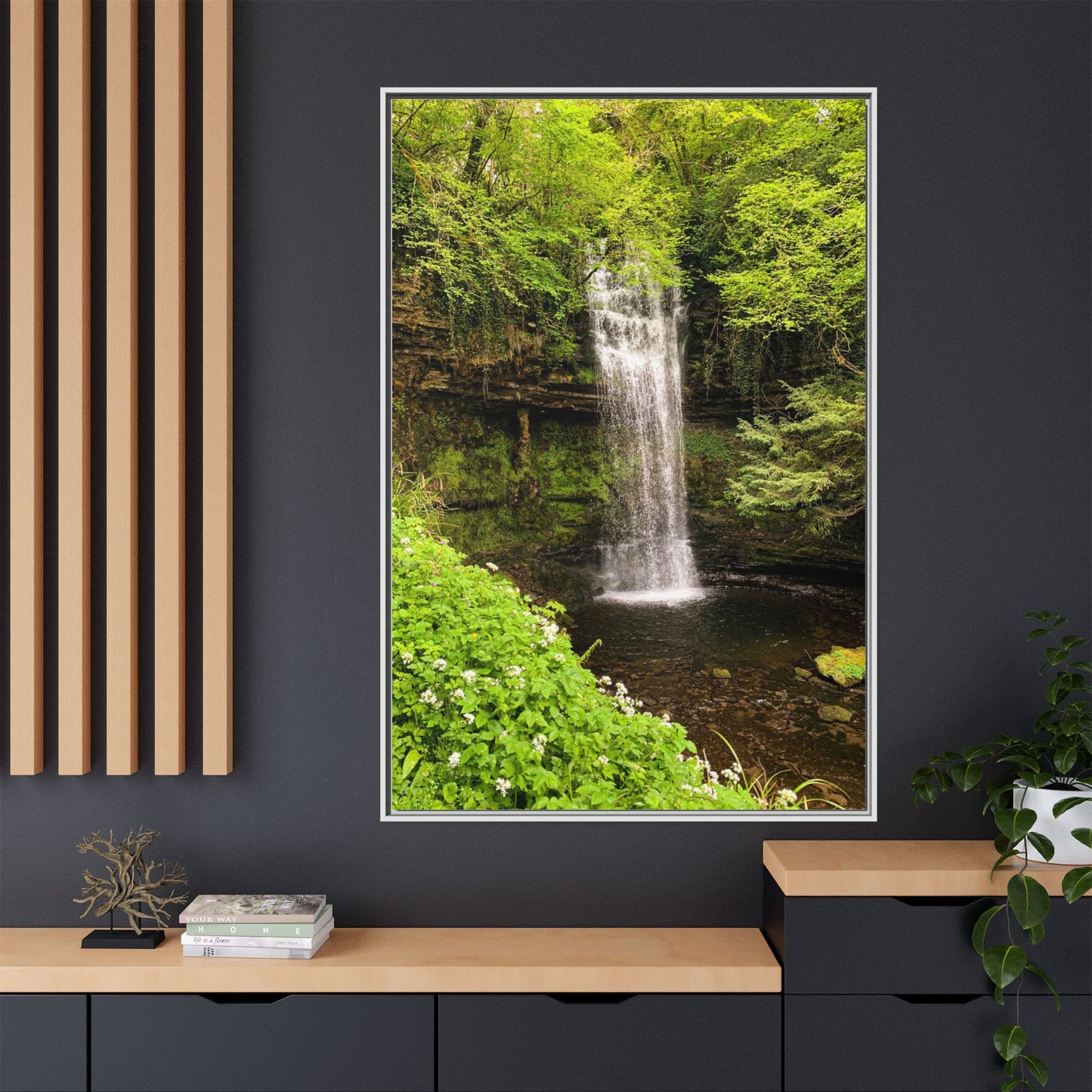 Glacer Waterfall Matte Canvas, Framed (Multi-color)